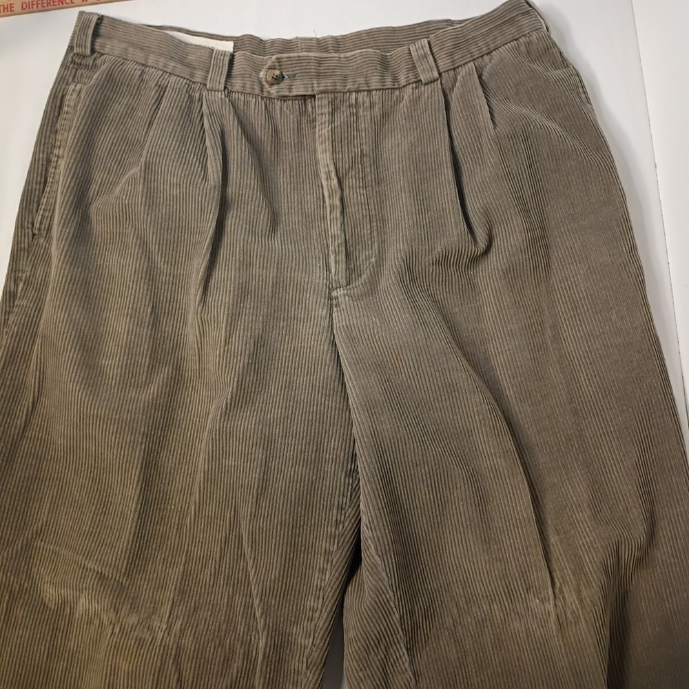 Vtg Perry Ellis Cottons Corduroy Pants Mens 38/32‎ (31) Tan Wide Leg Pleated Y2K - Picture 4 of 12